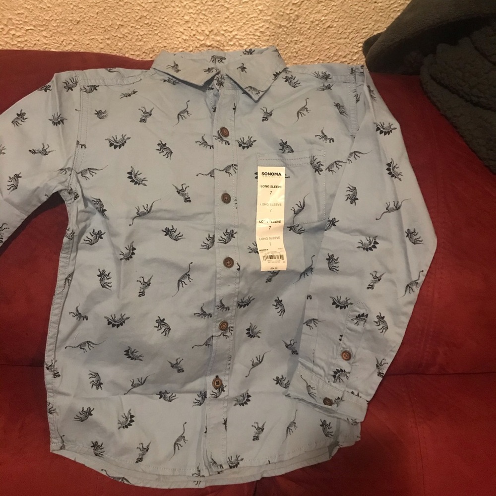 Boy long sleeve shirt(light blue w/navy dinosaurs)